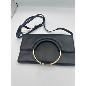 BCBGeneration Black Faux Leather Ring Handle Crossbody Bag NWT Gold Hardware